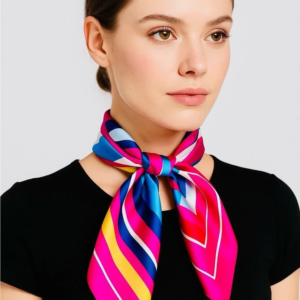 Vibrant Professional Satin Scarf – 23.6” Small Square Accessory for Women - Picture 1 of 3